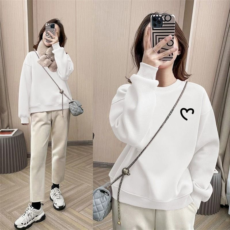 spring and autumn new Korean version of burgundy thin sweater women's pullover round neck printing loose long-sleeved top and clothing