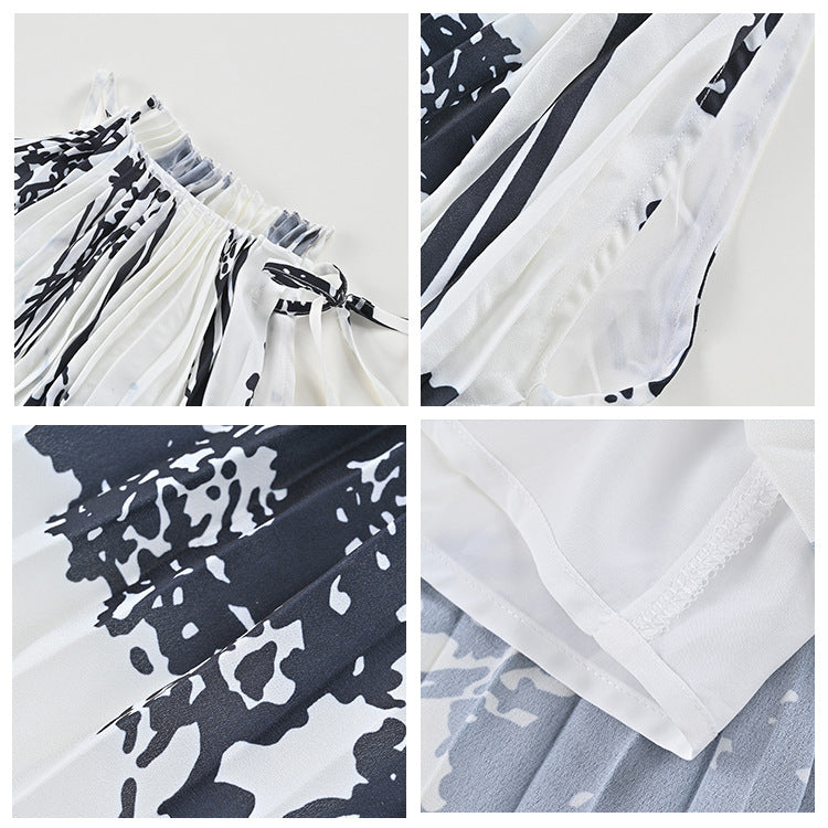 style temperament neck-hanging sleeveless printed pleated dress/top popular summer new L6118