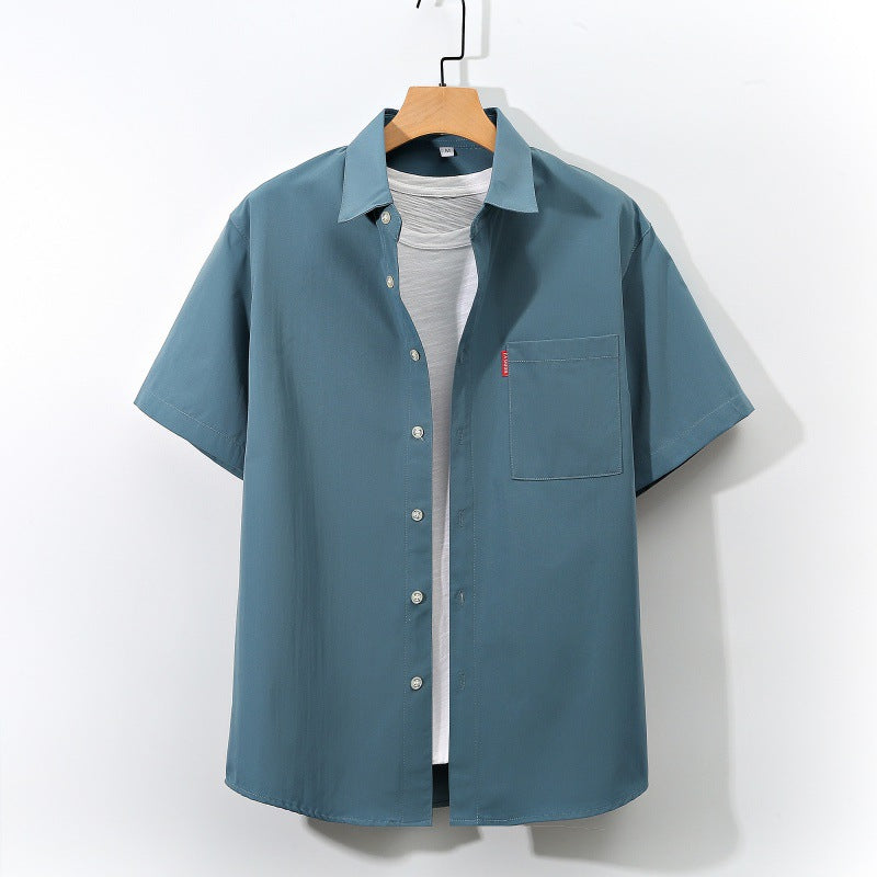 Foreign Trade Men's Short-Sleeved Shirt Japanese Youth Cross-Border Pure Color Simple Loose plus Size Youth Shirt Men's Wholesale