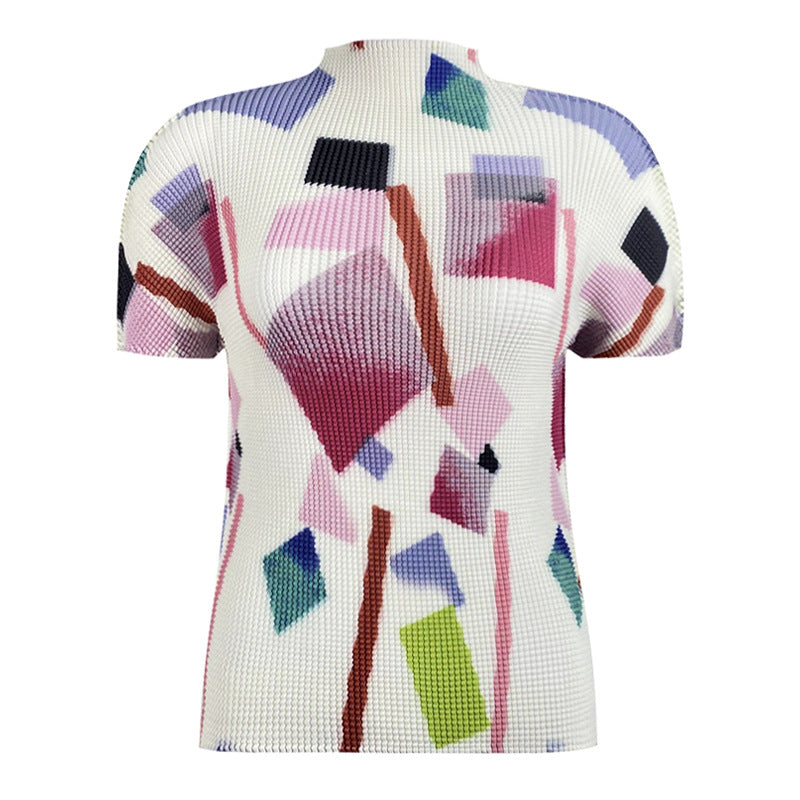 23 Miyake me series comfortable and stylish high fabric stitching smooth high elastic breathable short sleeve basic top t-shirt women
