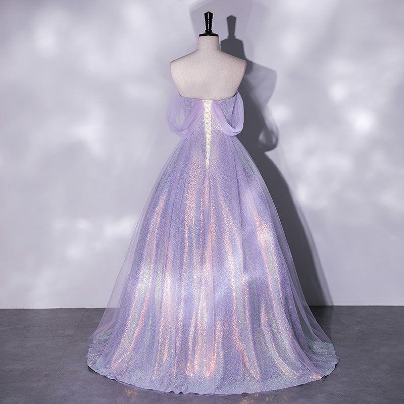 LOVECCR Violet Evening Dress for Women New off-Shoulder Mesh Slimming Annual Party Banquet Host Toast Dress Bride