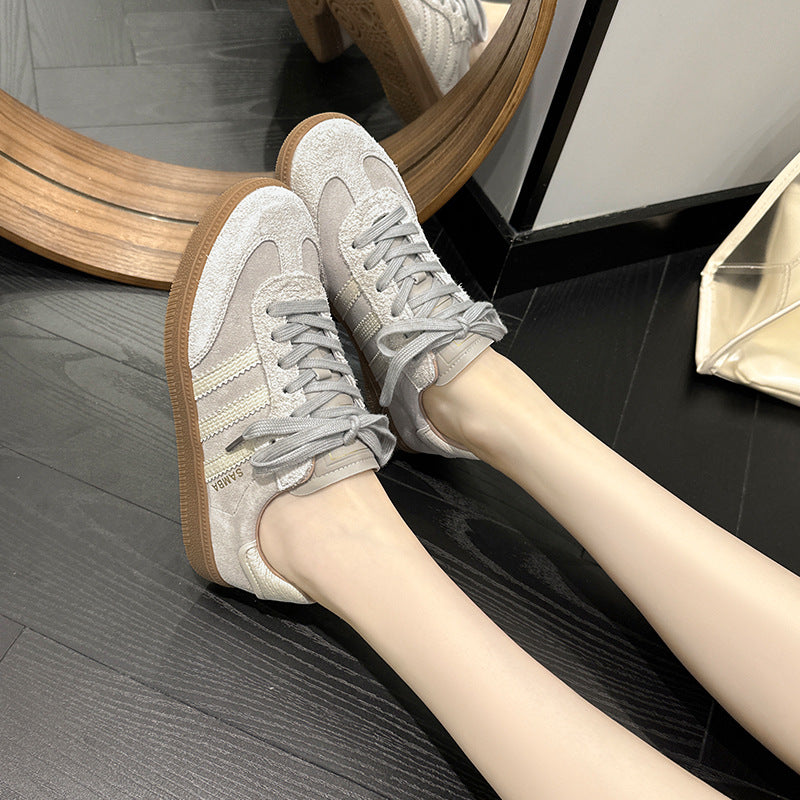 loveccr Strawberry Bear German Training Shoes New Style Pink Forrest Gump Korean Style All-Matching Lace-up Retro Flat Bottom Board Shoes Casual Pumps
