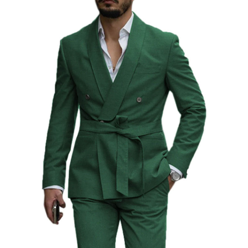 LOVECCR Cross-Border New Arrival Men's Suit Two-Piece Belt Men's Suit Suit Slim Fit Korean Gown Suit
