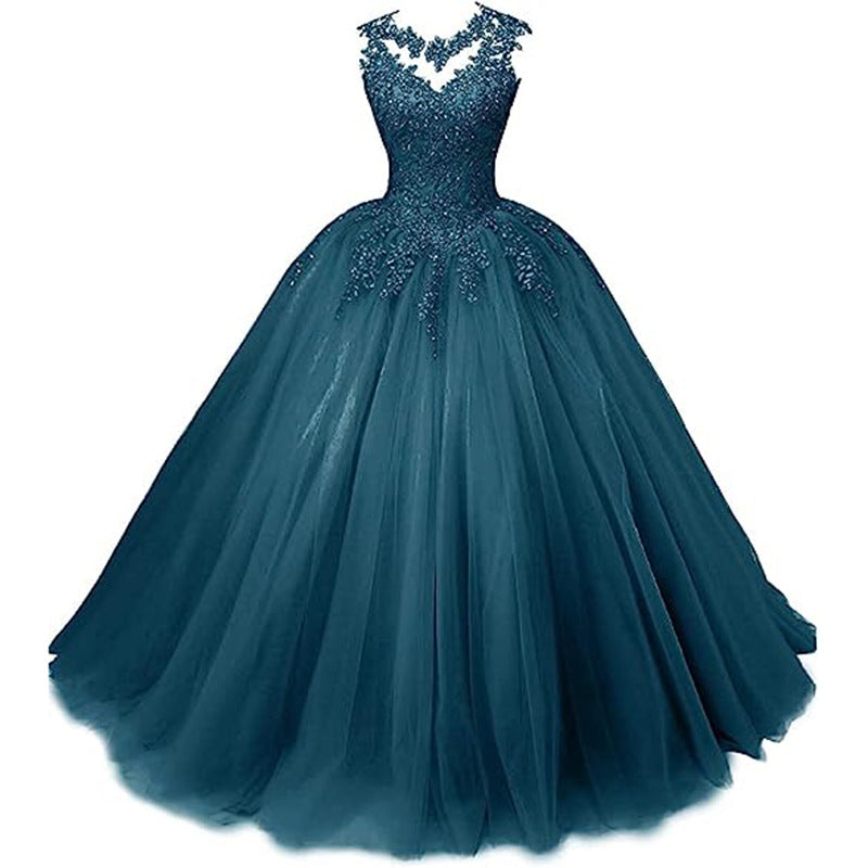 LOVECCR Cross-Border Foreign Trade Evening Dress Blue New Elegant Student Art Exam Dress Women's Long Bel Canto Solo Performance