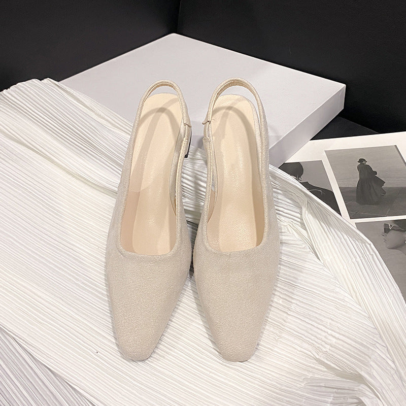 loveccr Red Pointed Toe High Heel Sandals for Women New Closed Toe Chunky Heel Not Tired Feet Simple Fashion Back Hollow Suede Sandals