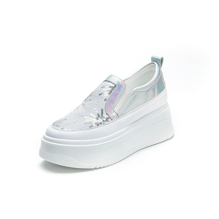 loveccr White Shoes for Women New Korean Style Heightened Sneakers Pumps Spring and Autumn Casual White Women's Shoes