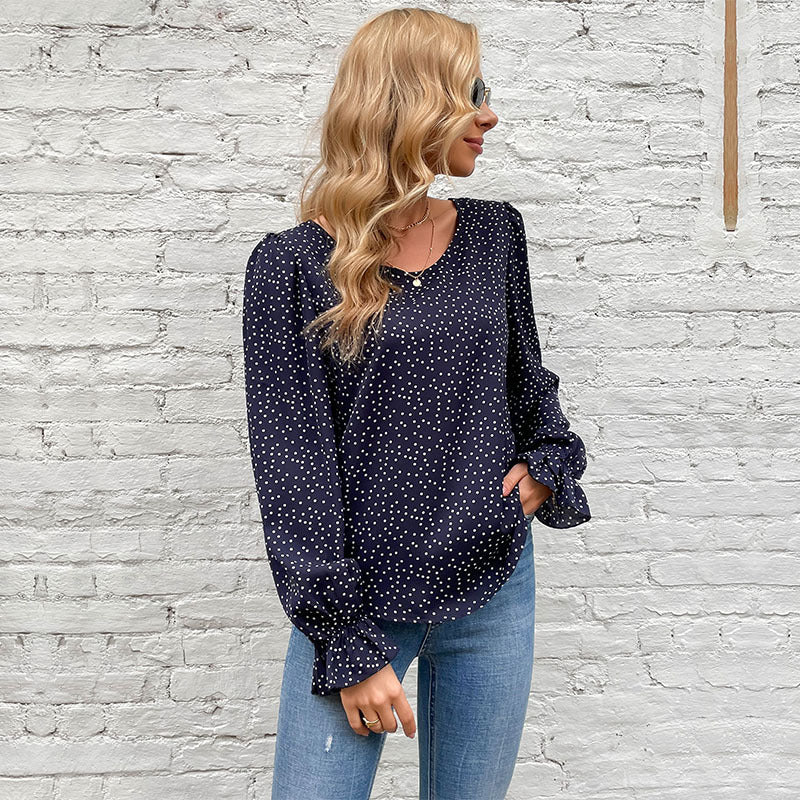 LOVECCR popular autumn new women's clothing round neck pullover leopard print shirt New Popular trade commuter style long-sleeved shirt