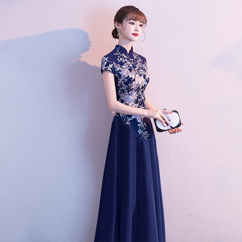 LOVECCR Chinese Evening Dress Female New Noble Banquet Host Temperament Long Cheongsam Chorus Performance Skirt Female