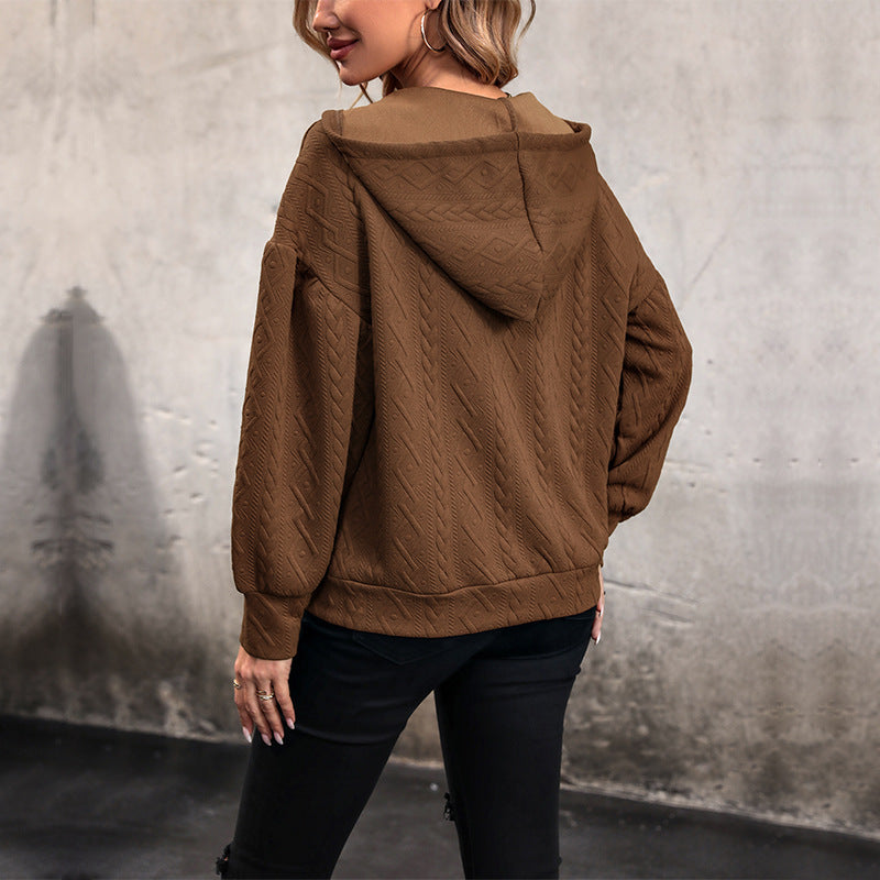 LOVECCR Europe and the United States Hot autumn and winter hooded pullover sweater new drawstring knitted sweater loose solid color V-neck top