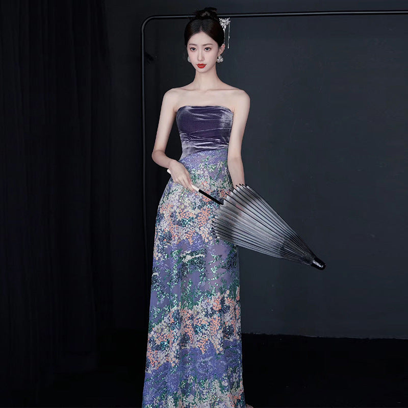 LOVERCCR New Chinese Banquet Evening Dress New Marriage Engagement Bridal Tube Top Toast Dress High-Grade Temperament Morning Gowns