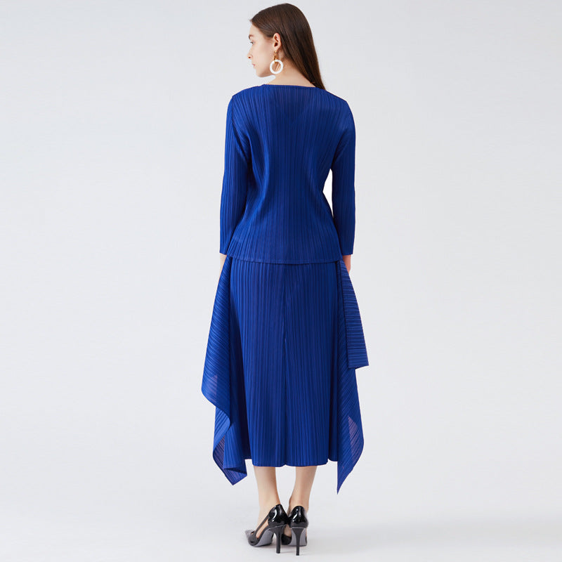 spring new Sanzhai simple women's clothing Korean version loose big swing skirt set temperament commuter long sleeve two-piece set