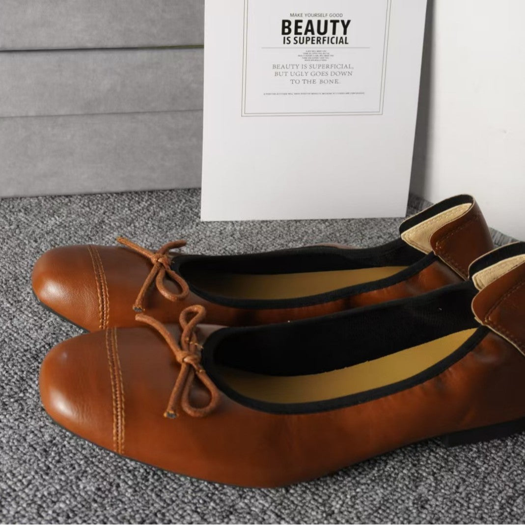 2025 X spot cowhide version~ 2025 spring new bow gentle wind ballet one pedal women's single shoes