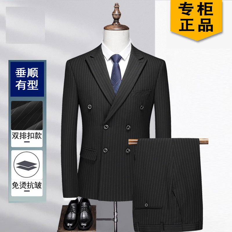 LOVECCR Men's Suit Set Korean Style Slim Double-Breasted Suit Two-Piece Workwear Work Wedding Groom Groomsman Dress