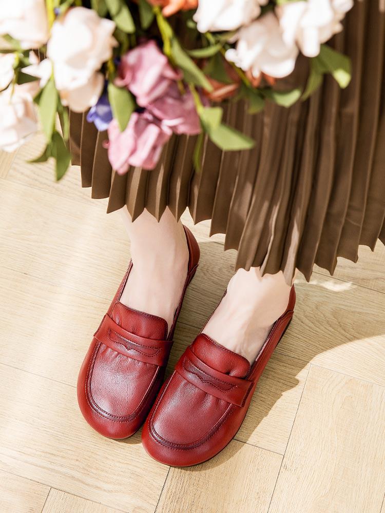 loveccr Spring and Autumn Middle-Aged Brand Soft Bottom Mom Shoes Genuine Leather Mid-Comfortable Women's Shoes Middle-Aged and Elderly Heel Shoes Leather Shoes Non-Slip