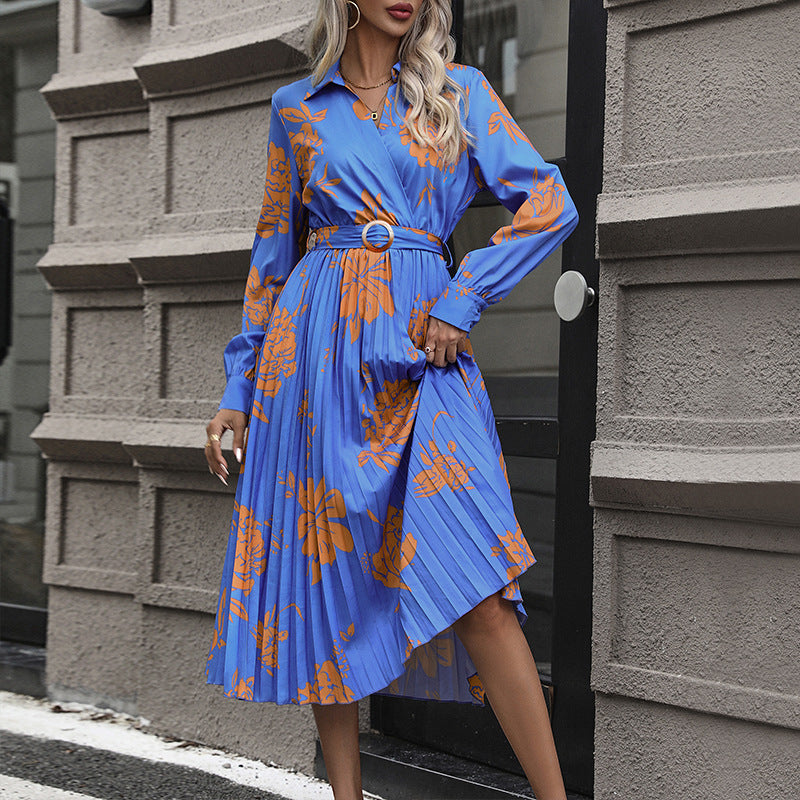 LOVECCR 2025 new products long dress temperament waist new dress foreign trade fashion lace-up pleated skirt