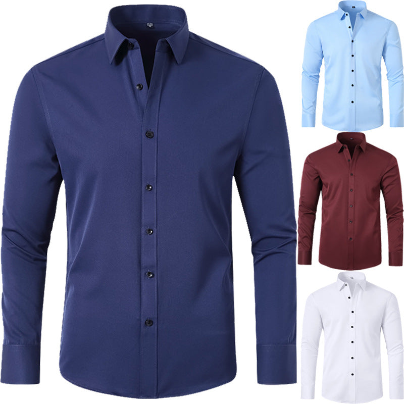 Cross-Border Full Elastic Force Shirt Men's Shirt Non-Ironing Anti-Wrinkle Foreign Trade Simple Business Thin Shirt Men