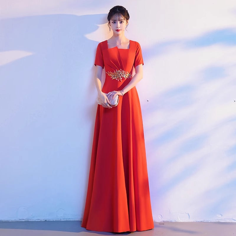LOVECCR Red Chorus Group Costume Female Dress Modern Elegant Graceful Chorus Costume Summer Long Evening Dress