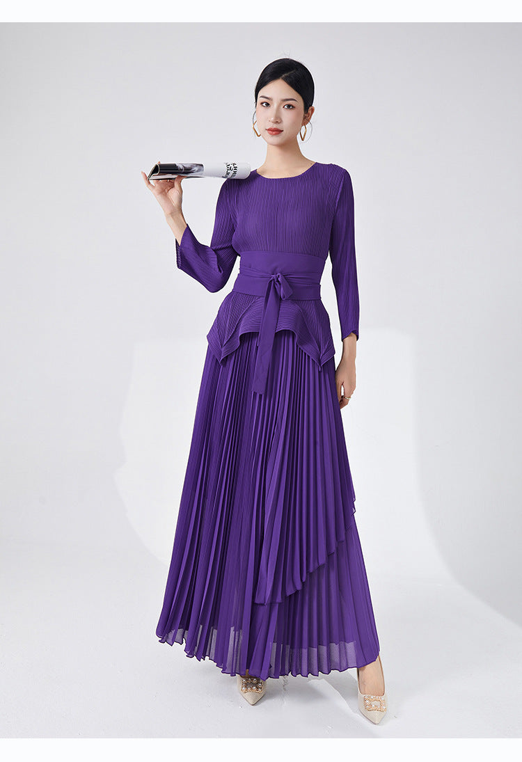 2025 Spring and summer new women's clothing long-sleeved T-shirt women's high-end pleated texture bottoming shirt versatile solid color textured top women