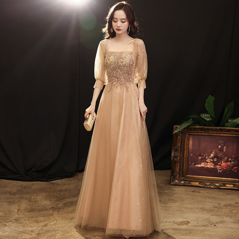 LOVECCR Adult Choir Performance Costumes Champagne Evening Dress Women's Banquet Temperament Long Senior Three Graduation Dress