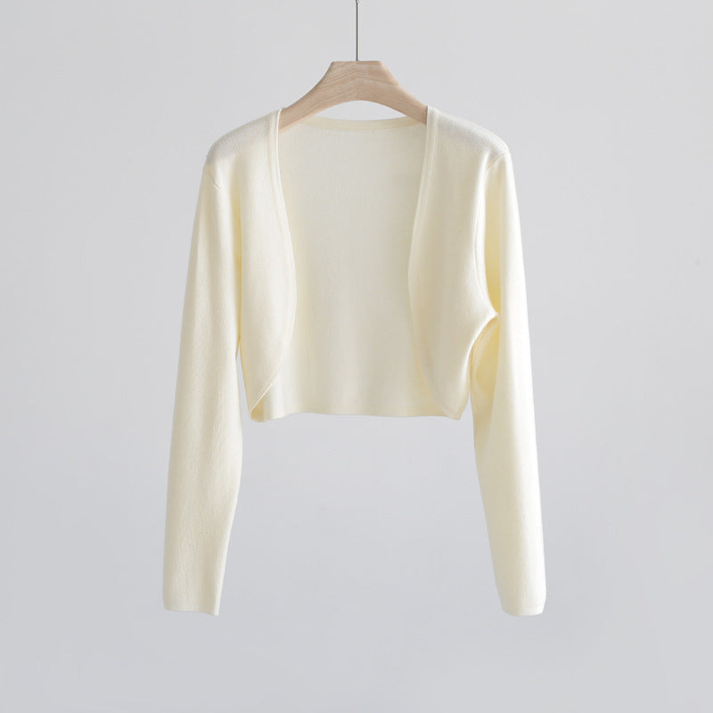 2025 summer ice silk cardigan long-sleeved buckle-free shawl ultra-thin knitted sunscreen shirt slim-fitting outer women's air-conditioning shirt collar