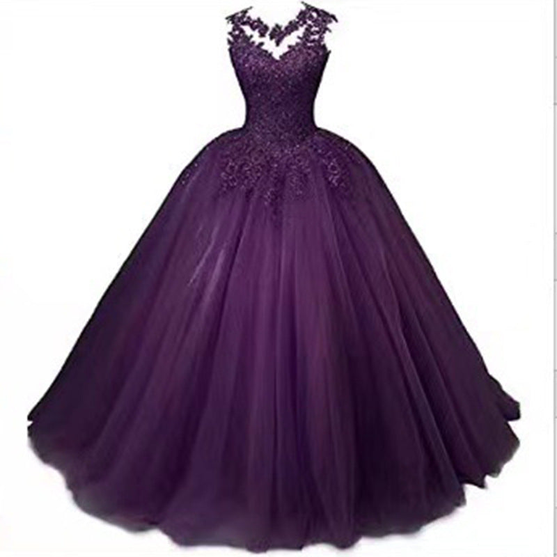 LOVECCR Cross-Border Foreign Trade Evening Dress Blue New Elegant Student Art Exam Dress Women's Long Bel Canto Solo Performance