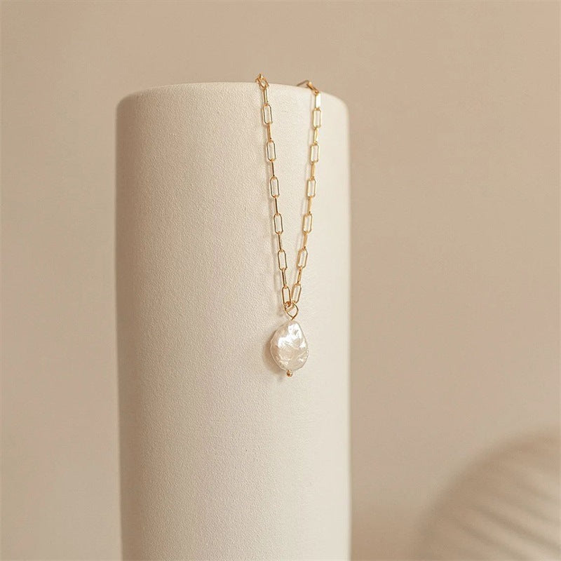 Cross-Border Fashion Y-Shaped Natural Pearl Necklace Stainless Steel Necklace Special-Shaped Freshwater Pearl Necklace Wholesale Distribution