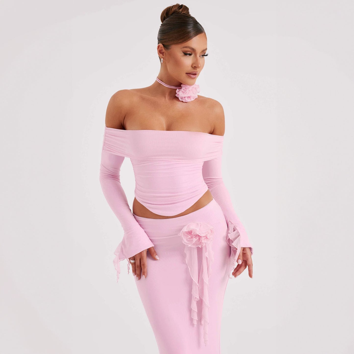 LOVECCR foreign trade cross-border women's clothing Hot summer new fashionable and sexy tube top off-the-shoulder top long skirt set