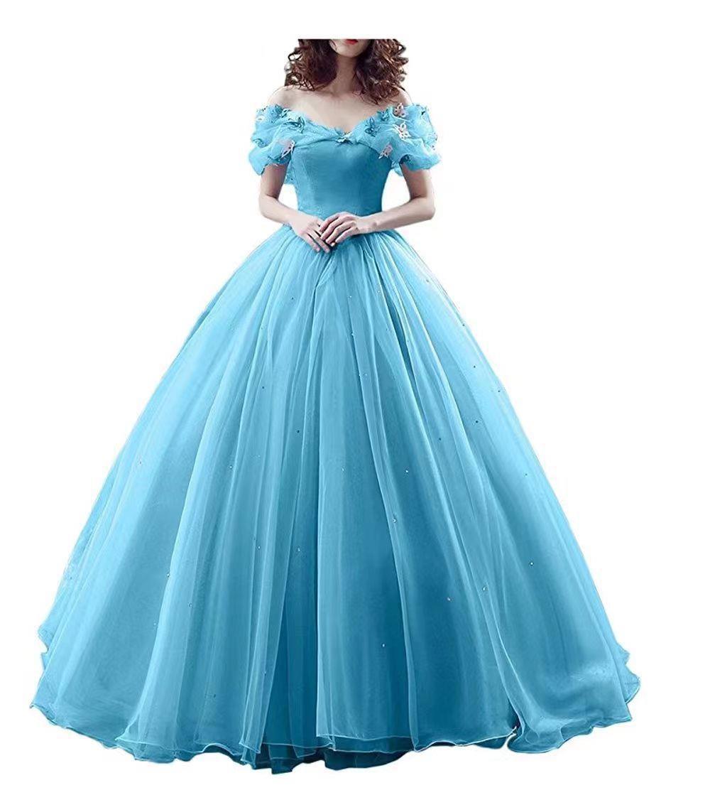 LOVECCR Cinderella Escape Series Dress Summer Foreign Trade Blue Simple Fashion Photography Art Exam Performance Colored Mesh