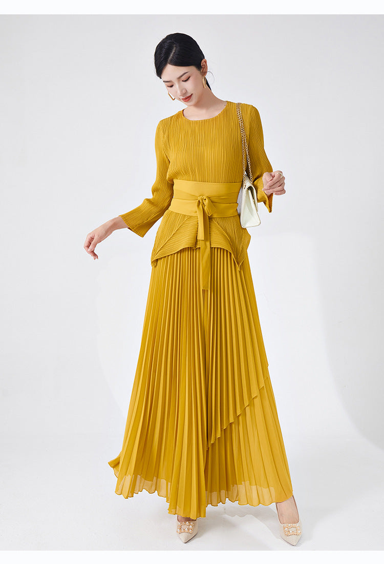 2025 Spring and summer new women's clothing long-sleeved T-shirt women's high-end pleated texture bottoming shirt versatile solid color textured top women