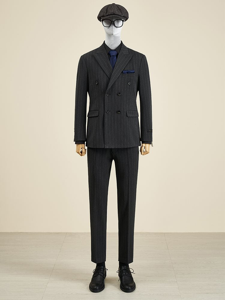 LOVECCR Mr. DT Striped Double Breasted Suit Suit Men's Light Luxury Formal Wear Retro British Style Suit Groom Wedding Suit