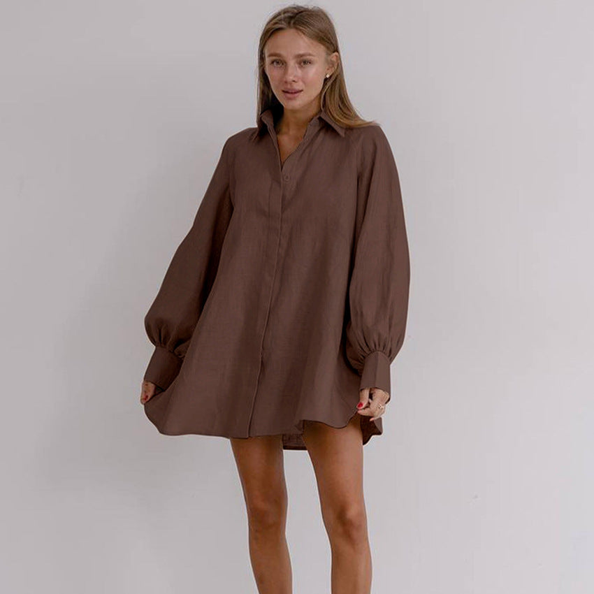 2025 autumn long-sleeved short skirt temperament commuter shirt skirt pure cotton niche dress fashionable Popular trade women's clothing