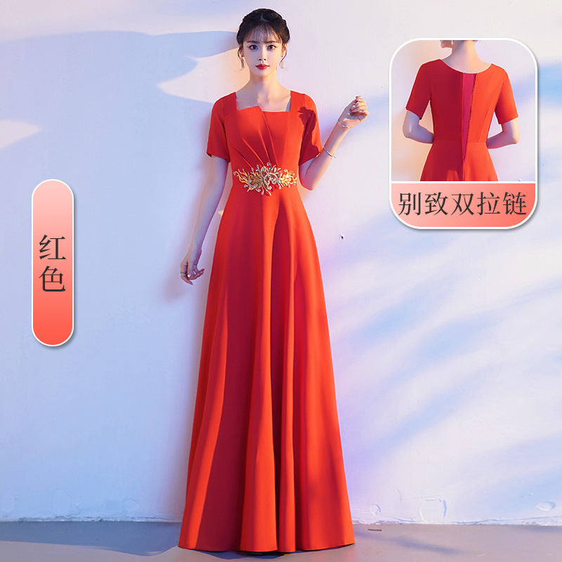 LOVECCR Red Chorus Group Costume Female Dress Modern Elegant Graceful Chorus Costume Summer Long Evening Dress