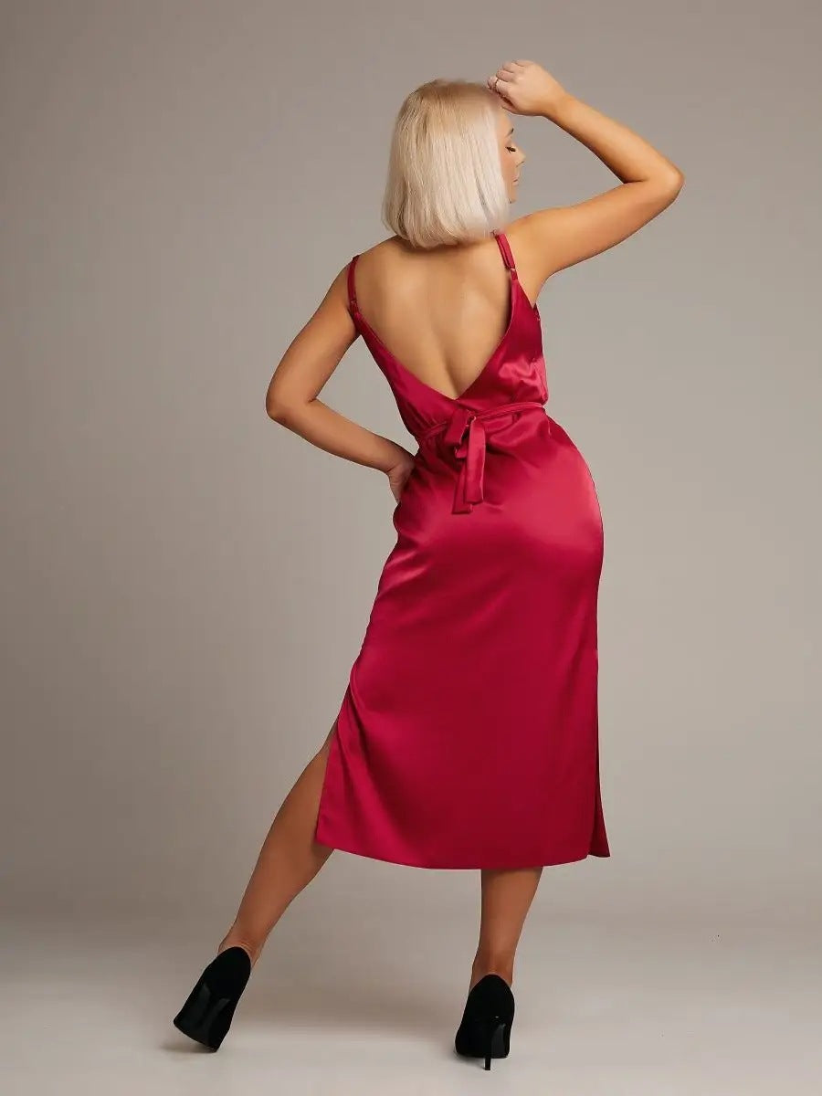 LOVERCCR Zip-up V-neck Waist-Tight Suspender Dress Elegant Lace-up Long Dress