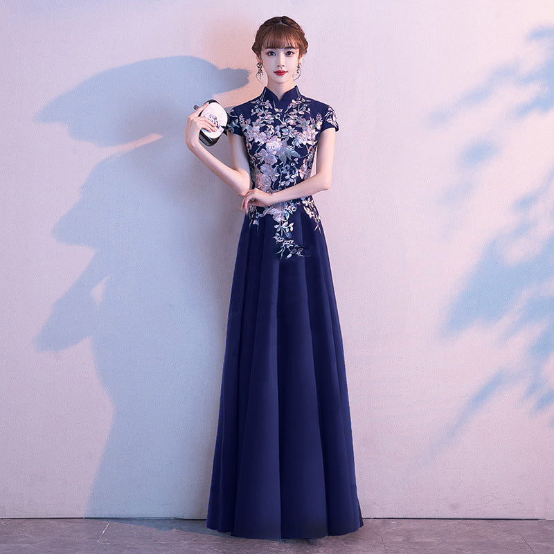 LOVECCR Chinese Evening Dress Female New Noble Banquet Host Temperament Long Cheongsam Chorus Performance Skirt Female