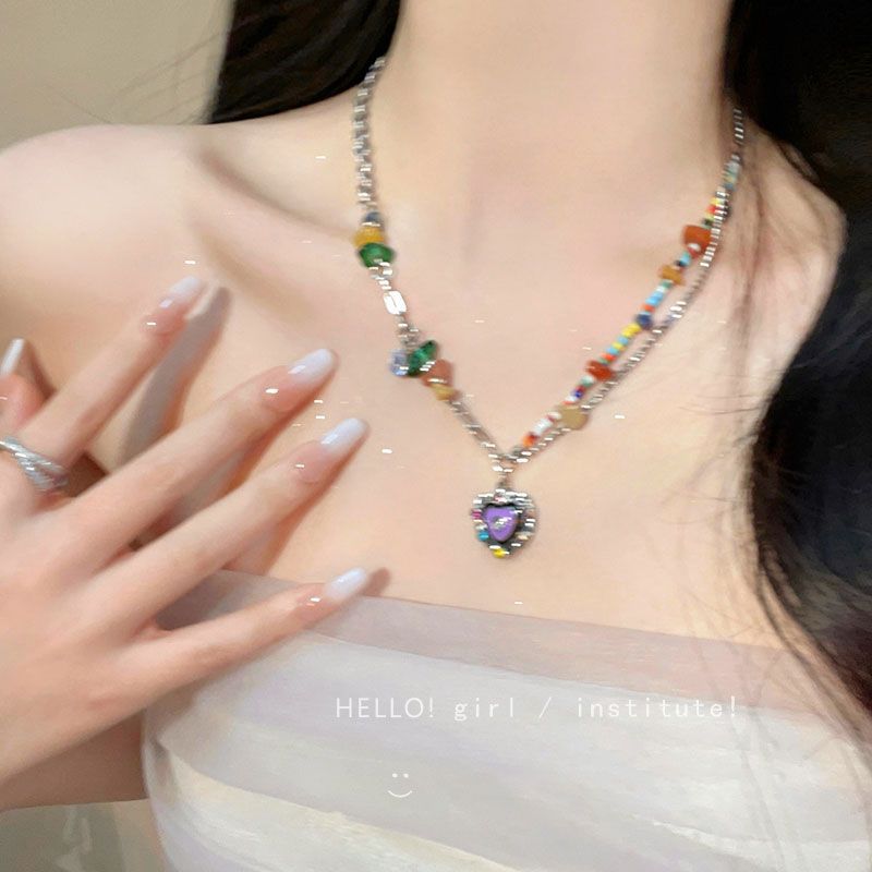 LOVECCR INS Dopamine Color Beaded Necklace New Fashion All-Match Special-Interest Design High Sense Necklace