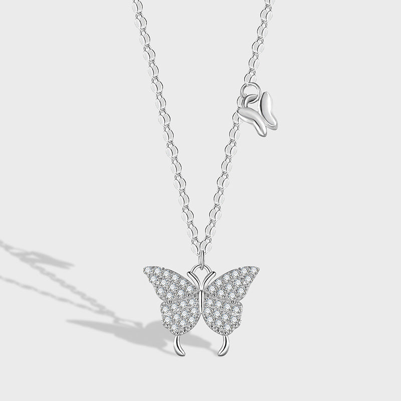 LOVECCR Sterling Silver S925 Butterfly Necklace Female Special Interest Light Luxury High-Grade Hot Clavicle Chain Birthday Gift for Girlfriend