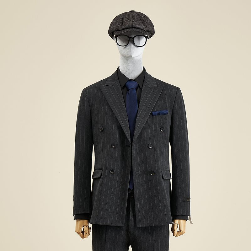 LOVECCR Mr. DT Striped Double Breasted Suit Suit Men's Light Luxury Formal Wear Retro British Style Suit Groom Wedding Suit