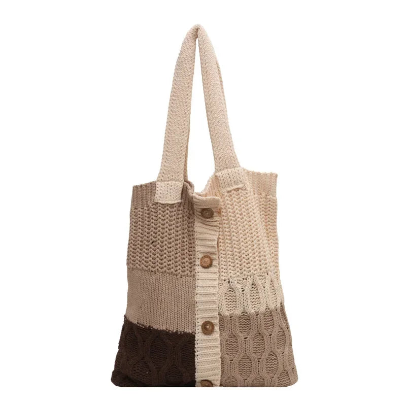 eybag - Autumn and Winter New Contrast Color Knitted Bag Women's Commuter Handbag Fashion Large Capacity One Shoulder Bag