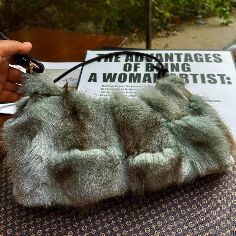 eybag - NEW Real Fox Fur Woman Ladies Crossbody Bags Designer Luxury Handbags Women Handbag Shoulder Bag Fuzzy Fluffy Tote Bag