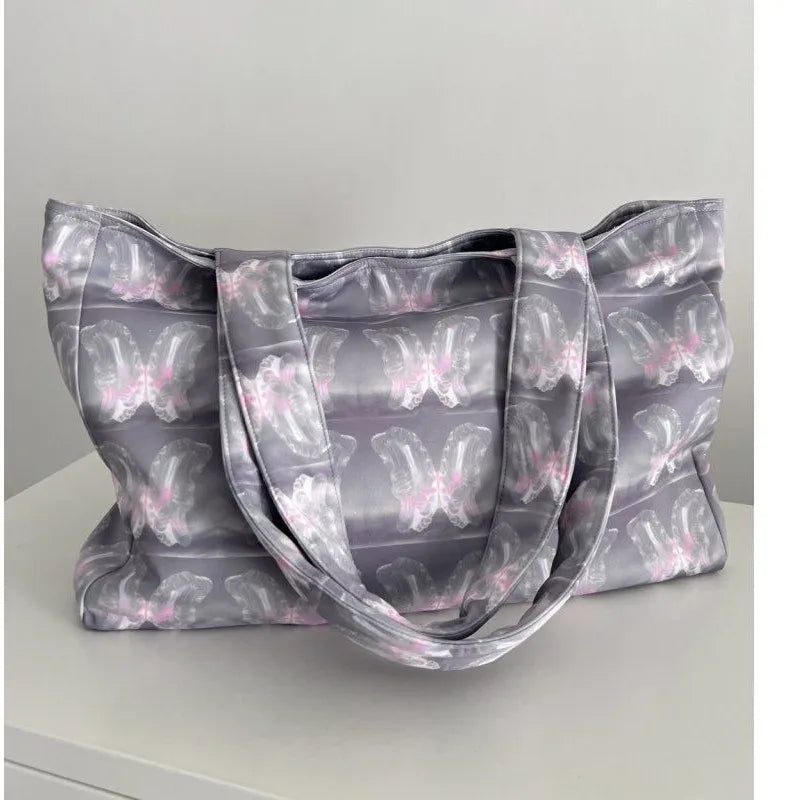 eybag - Butterfly Print Large Capacity Tote Bag Women Fairycore Aesthetic Canvas Casual Handbag Ladies Harajuku Shoulder Bags