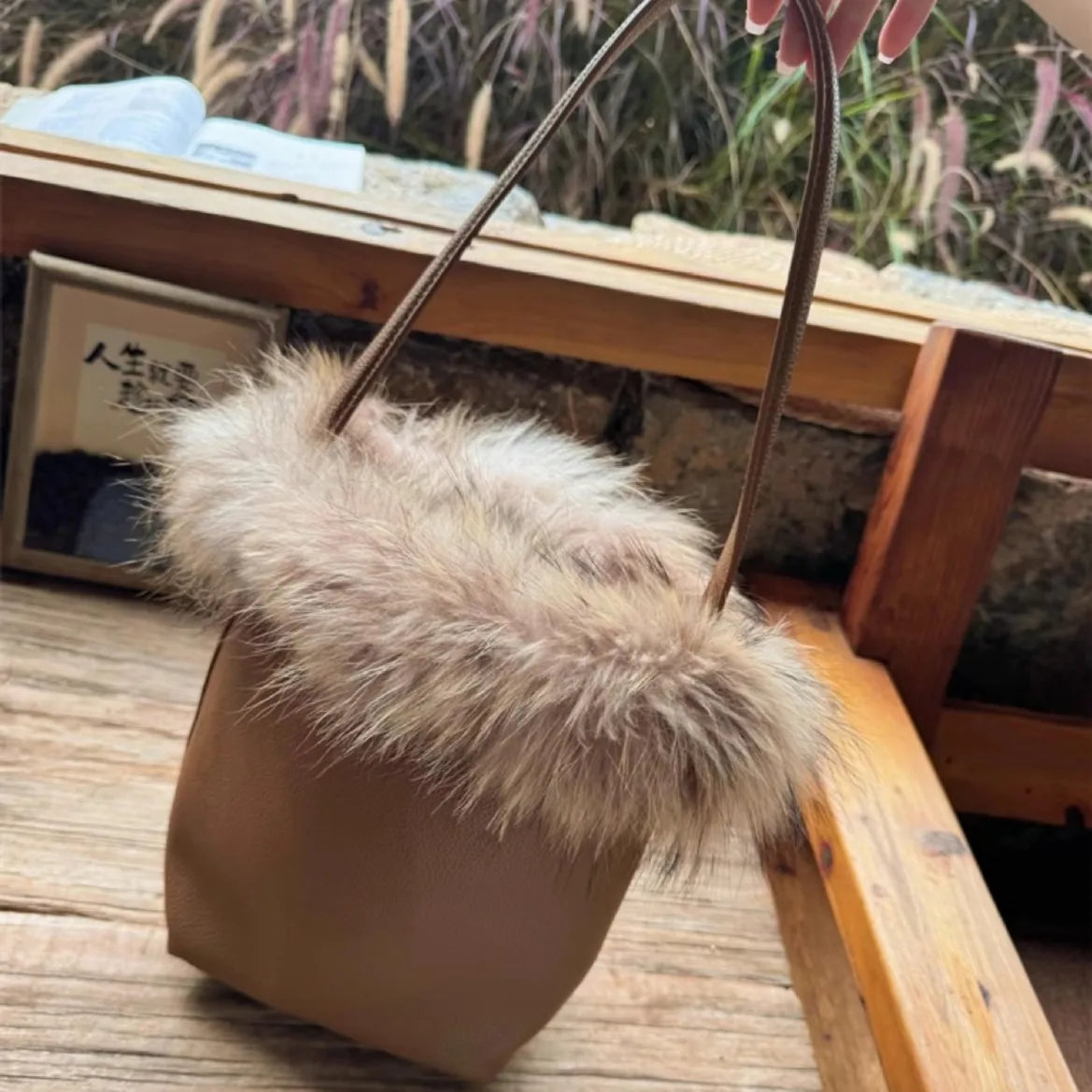 eybag - NEW fur Leather Bucket Bag for Women New Vintage messenger High Quality Simple Handbag Lady Shoulder Luxury bag female