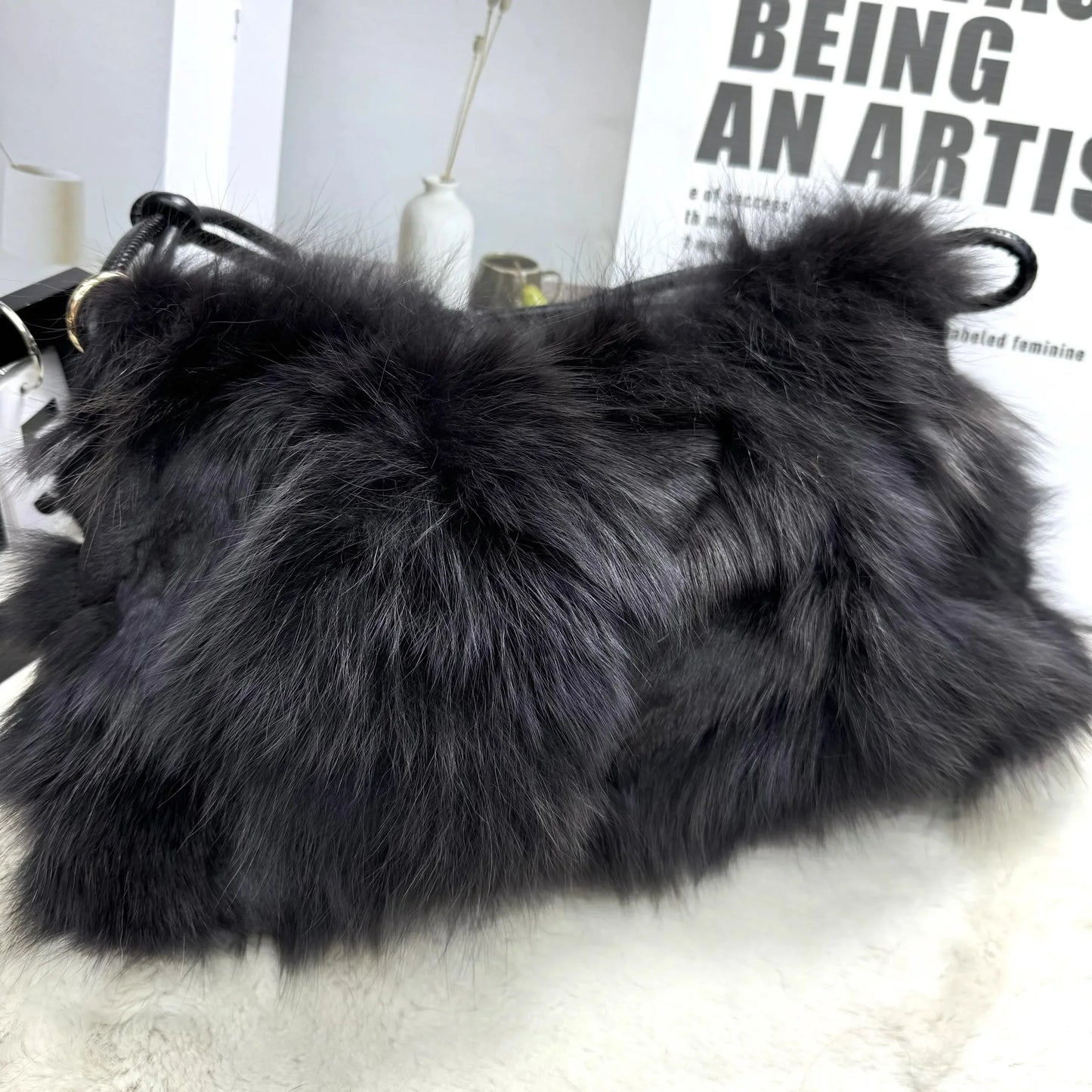 eybag - NEW Real Fox Fur Woman Ladies Crossbody Bags Designer Luxury Handbags Women Handbag Shoulder Bag Fuzzy Fluffy Tote Bag
