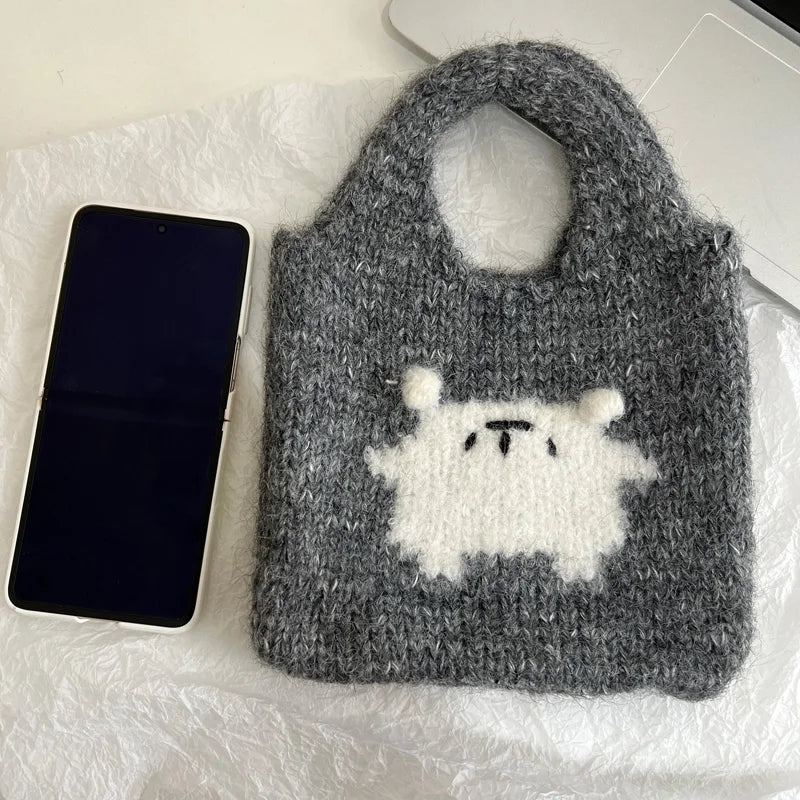 eybag - Female Student Casual Tote Cute Knitted Handbag Wrist Bag Autumn Winter Daily Shoulder Bags