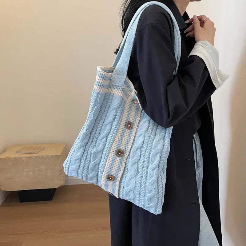 eybag - Autumn and Winter New Contrast Color Knitted Bag Women's Commuter Handbag Fashion Large Capacity One Shoulder Bag