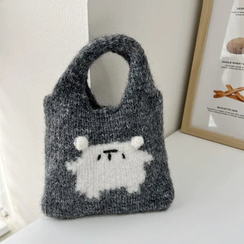 eybag - Female Student Casual Tote Cute Knitted Handbag Wrist Bag Autumn Winter Daily Shoulder Bags