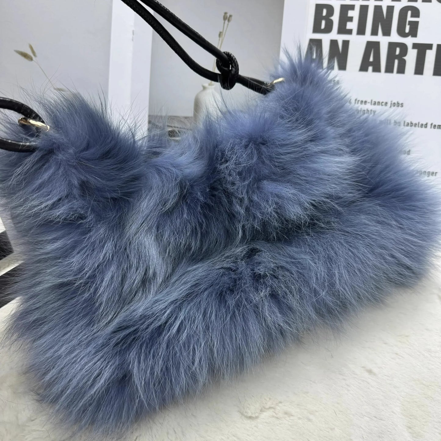 eybag - NEW Real Fox Fur Woman Ladies Crossbody Bags Designer Luxury Handbags Women Handbag Shoulder Bag Fuzzy Fluffy Tote Bag