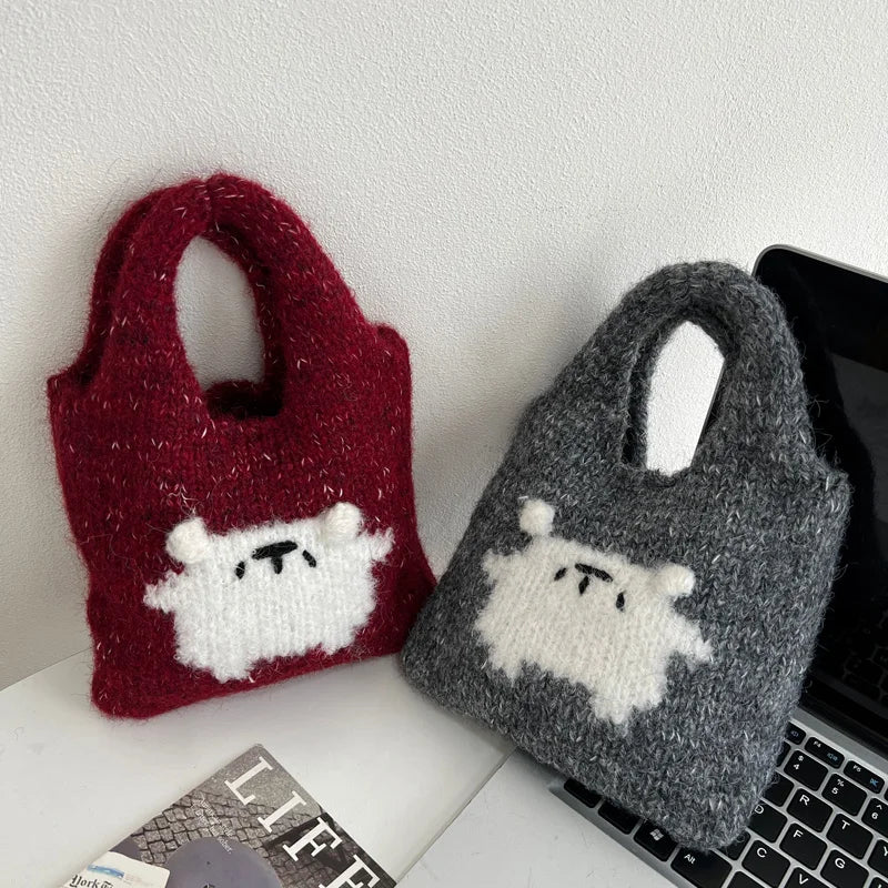 eybag - Female Student Casual Tote Cute Knitted Handbag Wrist Bag Autumn Winter Daily Shoulder Bags