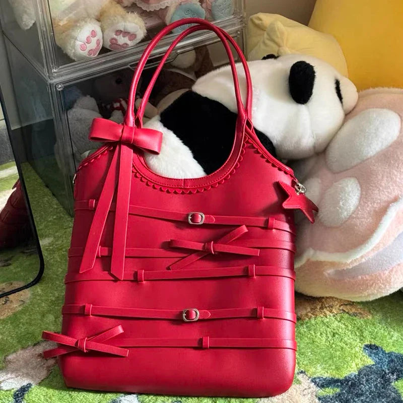 eybag - Casual Slim Bags For Women Luxury Designer Handbag Purses 2024 New In PU Bow Belt Buckle Decoration Top Handle Underarm Shoulder