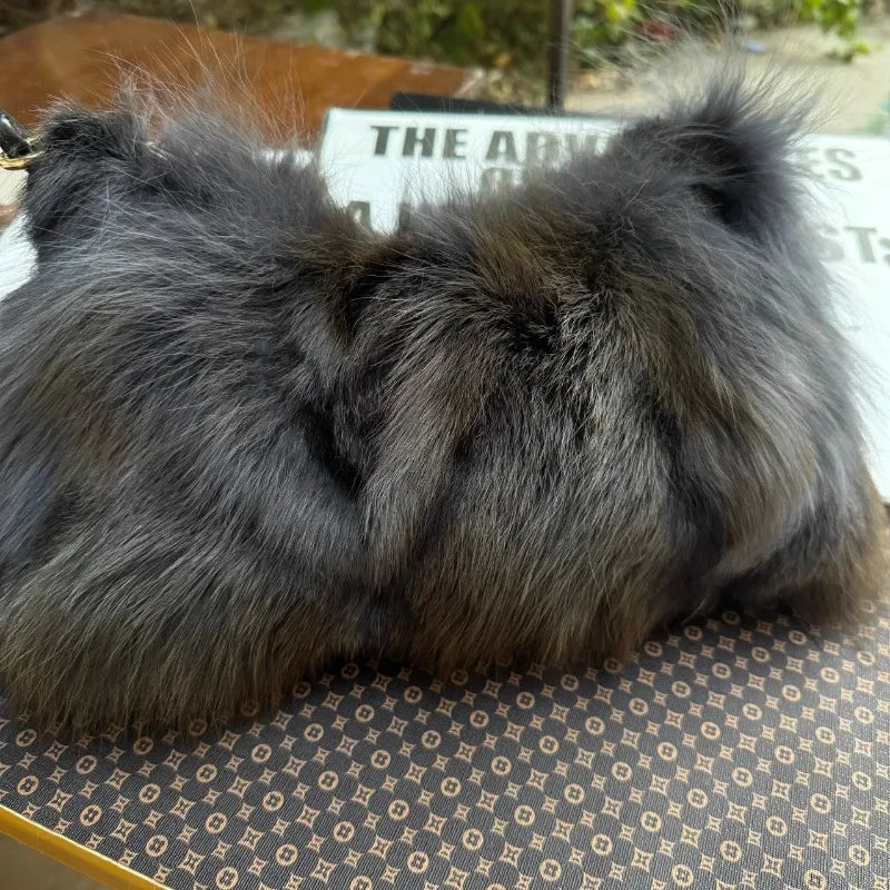 eybag - NEW Real Fox Fur Woman Ladies Crossbody Bags Designer Luxury Handbags Women Handbag Shoulder Bag Fuzzy Fluffy Tote Bag
