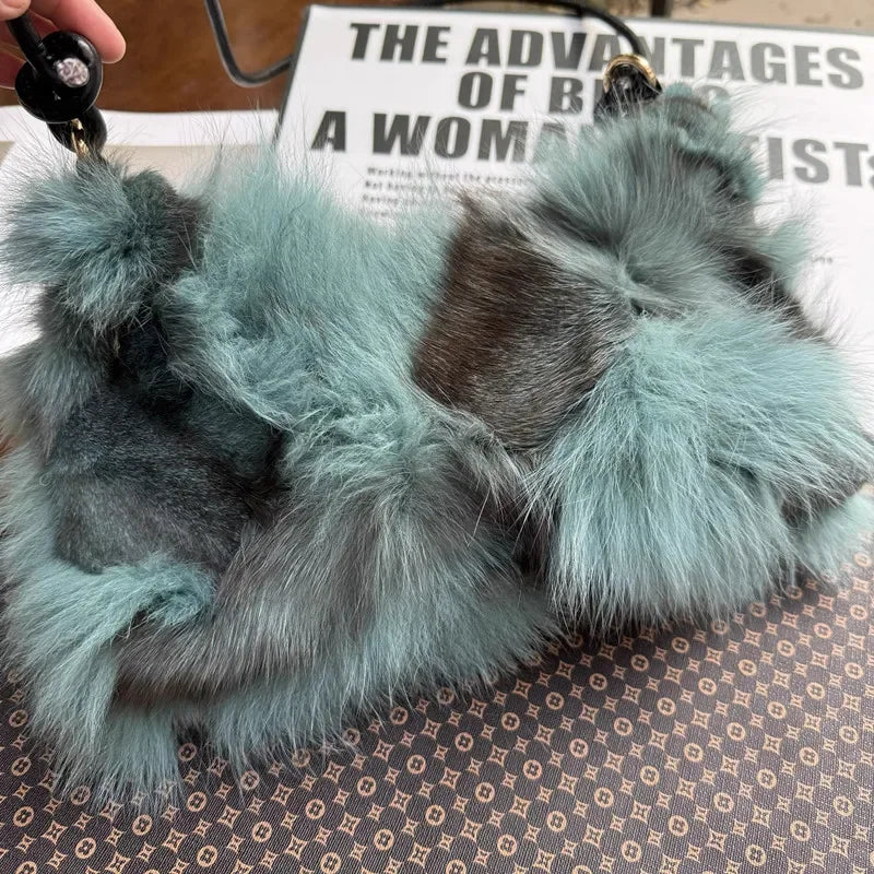 eybag - NEW Real Fox Fur Woman Ladies Crossbody Bags Designer Luxury Handbags Women Handbag Shoulder Bag Fuzzy Fluffy Tote Bag